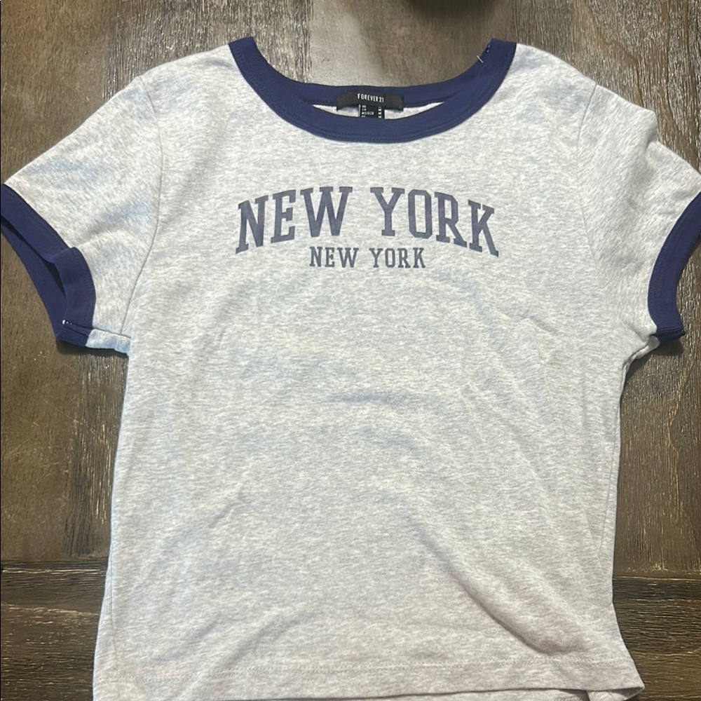 Forever 21 Gray and Blue Ringer Tee